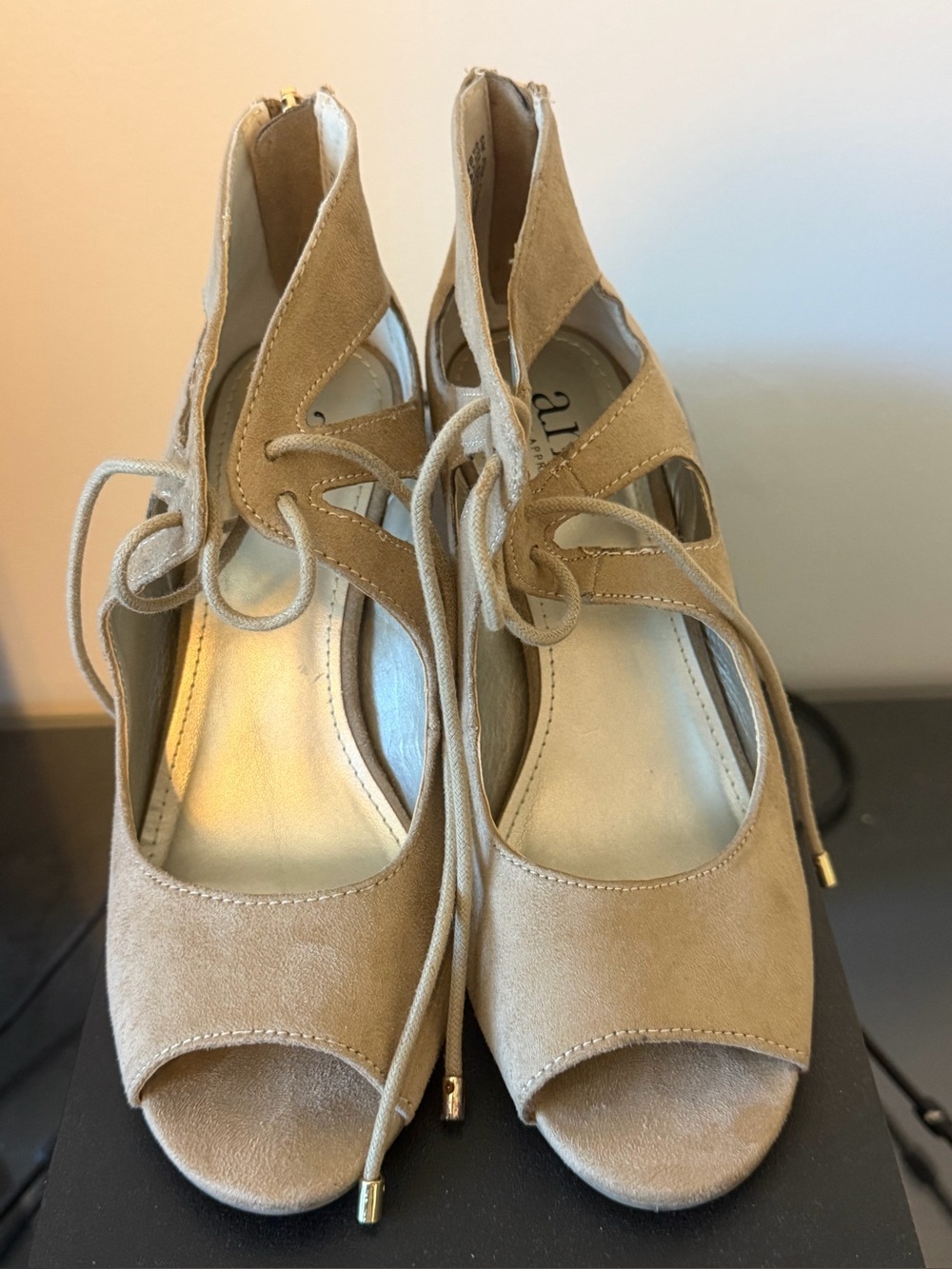 a.n.a "Chance" Suede Lace-Up Peep Toe Pumps, Size 5M…
